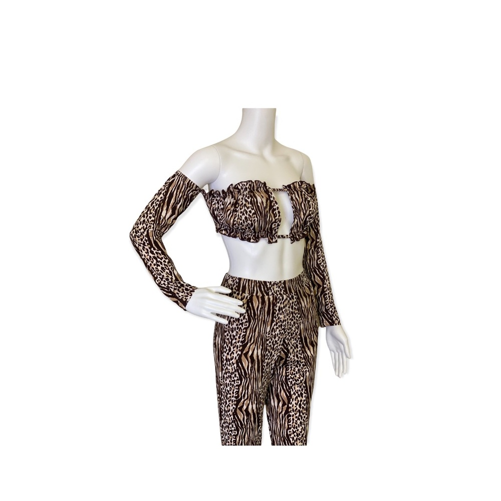 Brown Leopard Print Wide Leg Pants Set - Picture 4 of 7